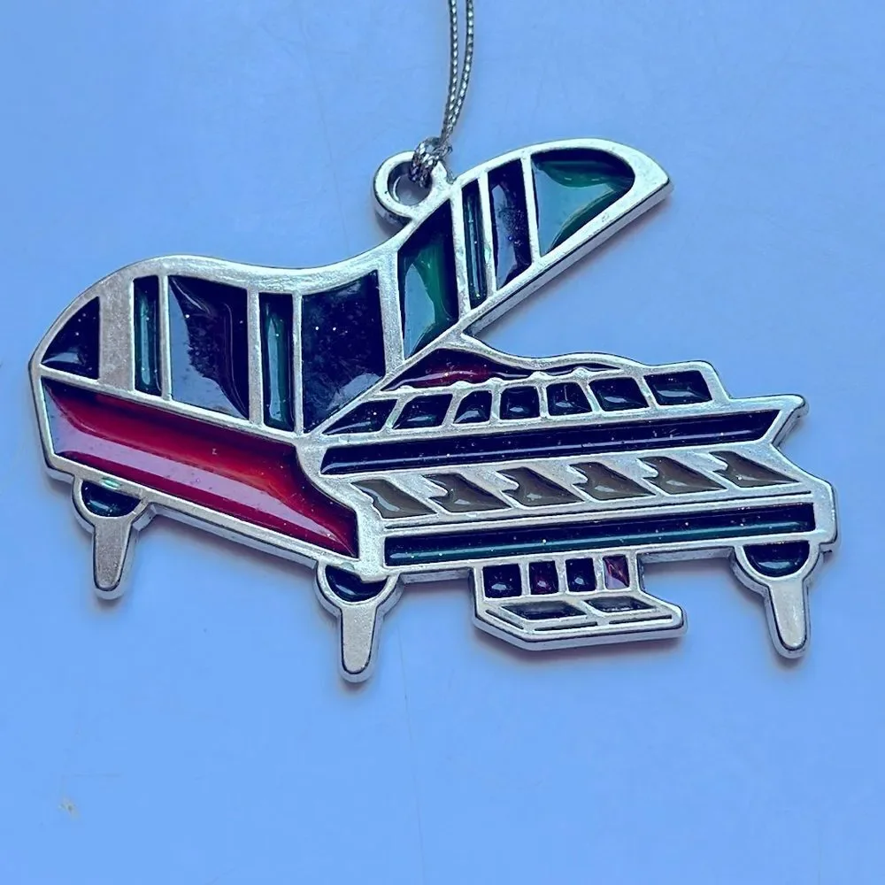 Russ Stained Glass Chrome Plated Grand Piano‎ Ornament